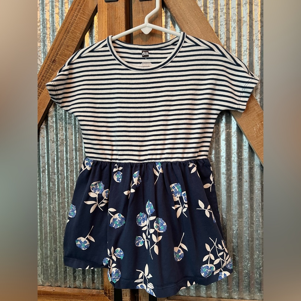 Tea Collection Blue and White Striped Floral Dress